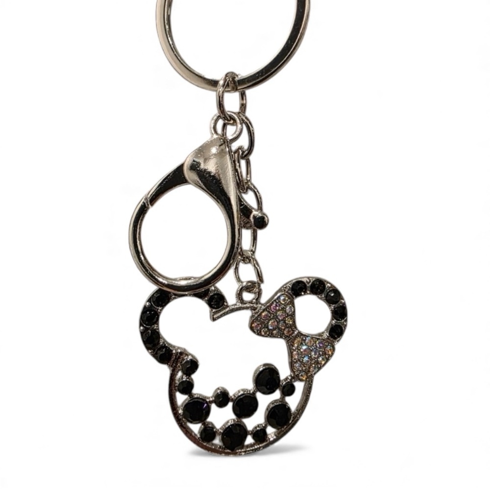 Minnie Mouse Black Rhinestone and Silver Toned Bag Charm Keychain - Picture 2 of 3
